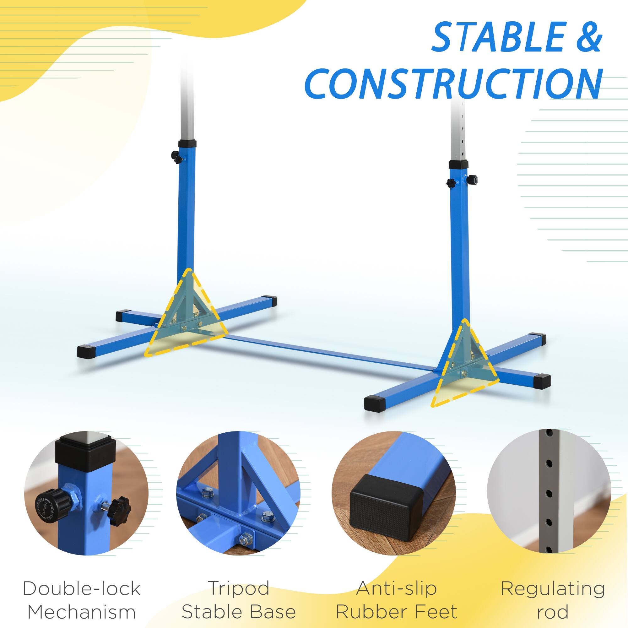 STABLE & CONSTRUCTION

- Double-lock Mechanism
- Tripod Stable Base
- Anti-slip Rubber Feet
- Regulating rod