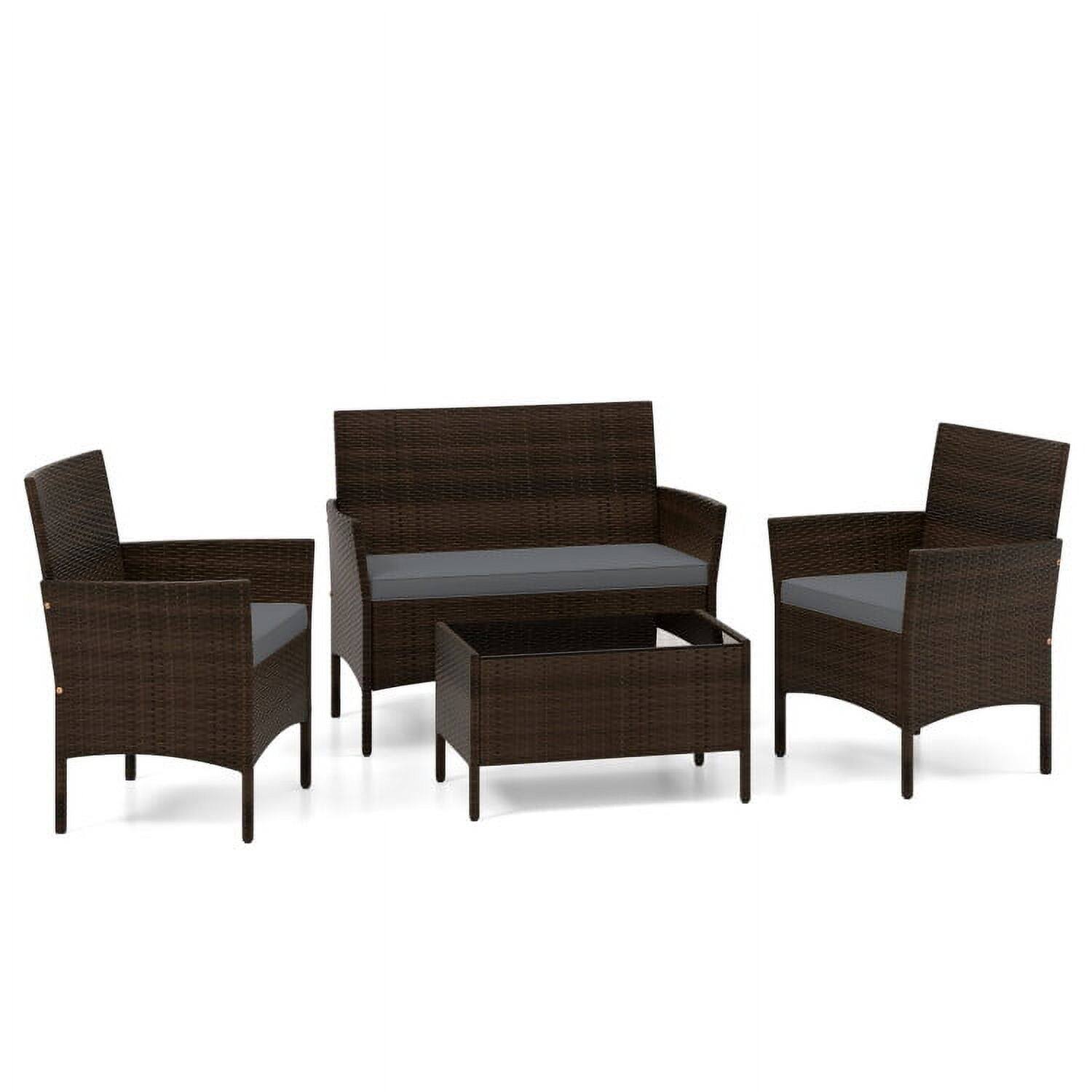Front. Kadyn - 4 Piece Patio Rattan Conversation Set, Small Patio Conversation Furniture Set with Cozy Seat Cushions-Gray - Gray.