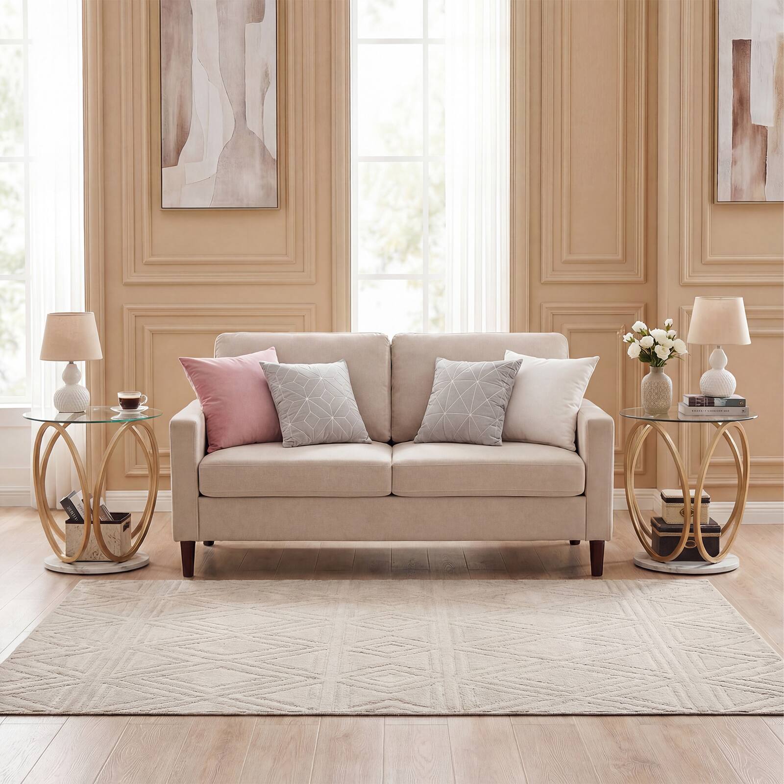 Alt View 5. Gymax - Gymax 2PCS Round End Table Faux Marble Side Table w/Tempered Glass Tabletop for Home - Gold.
