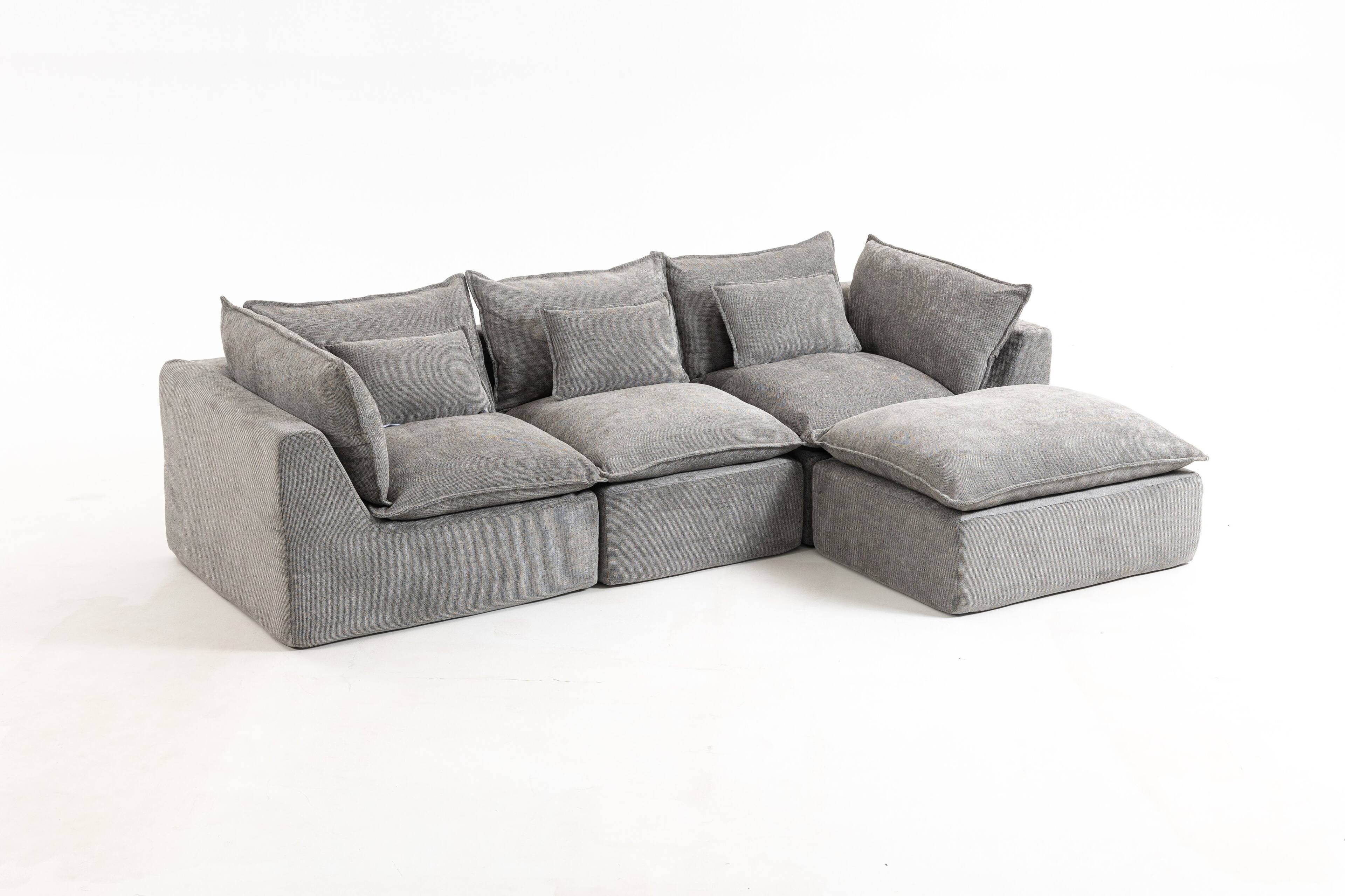 Left. Whisen - 3-SeatOversized Modular Sectional Sofa with Ottoman for Living Room and Apartment - Antique Grey.