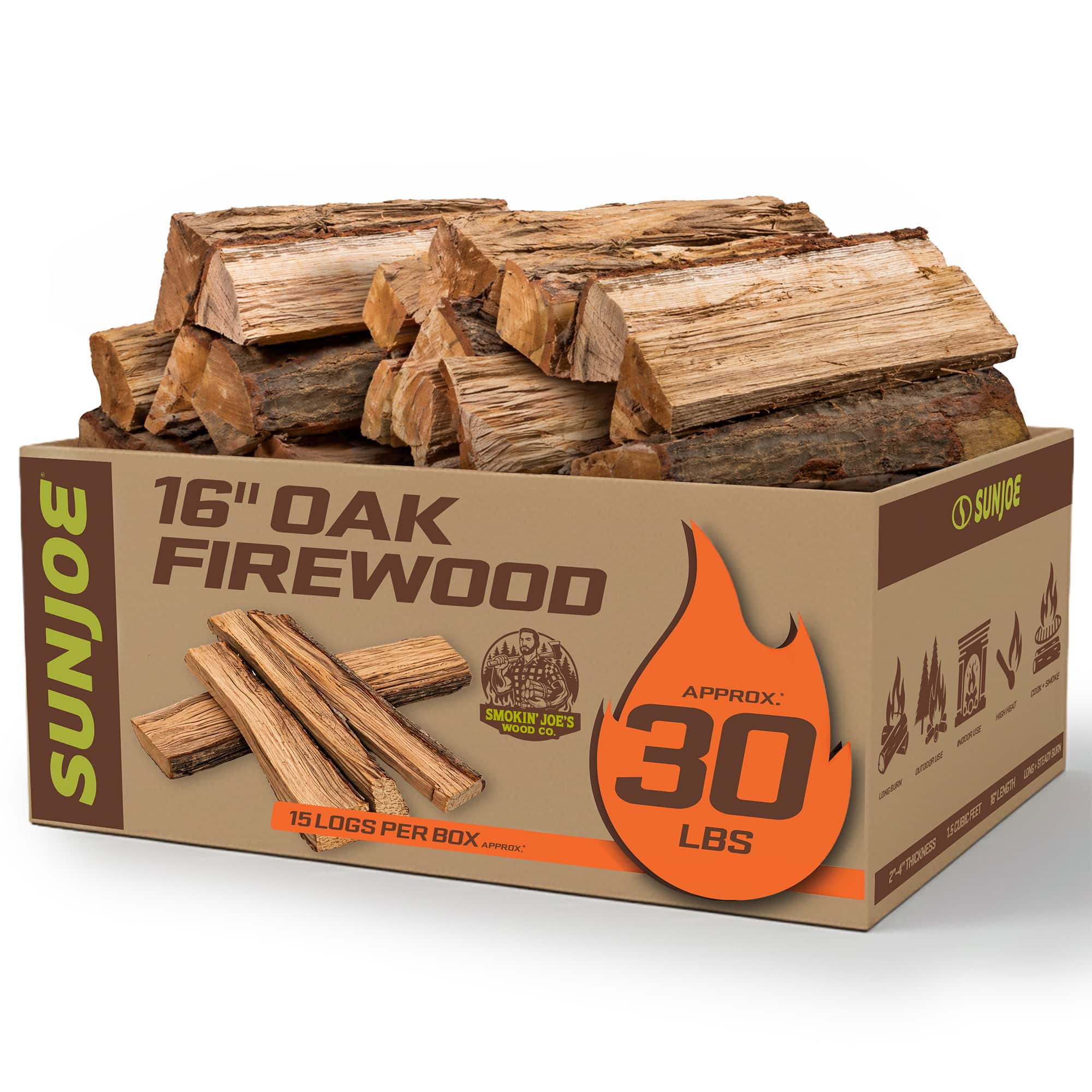 Sun Joe - 16" Oak Firewood Fire Starter Sticks for Fireplace & Pits Use, 30 Lb Box