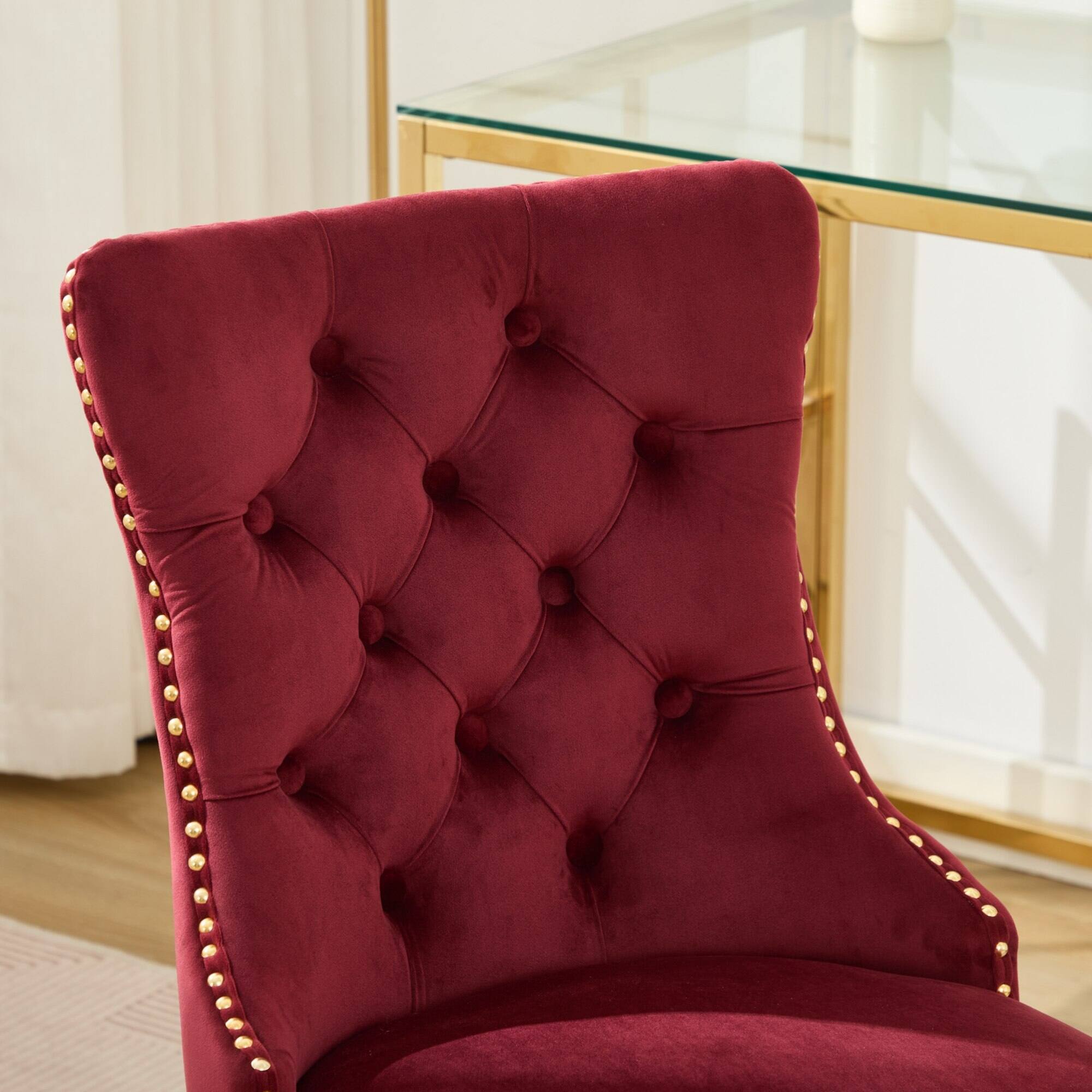 Alt View 6. GOODSILO - Modern Velvet Upholstered Office Chair with Tufted Button Design and Golden Metal Base for Home Workspace - Wine Red.