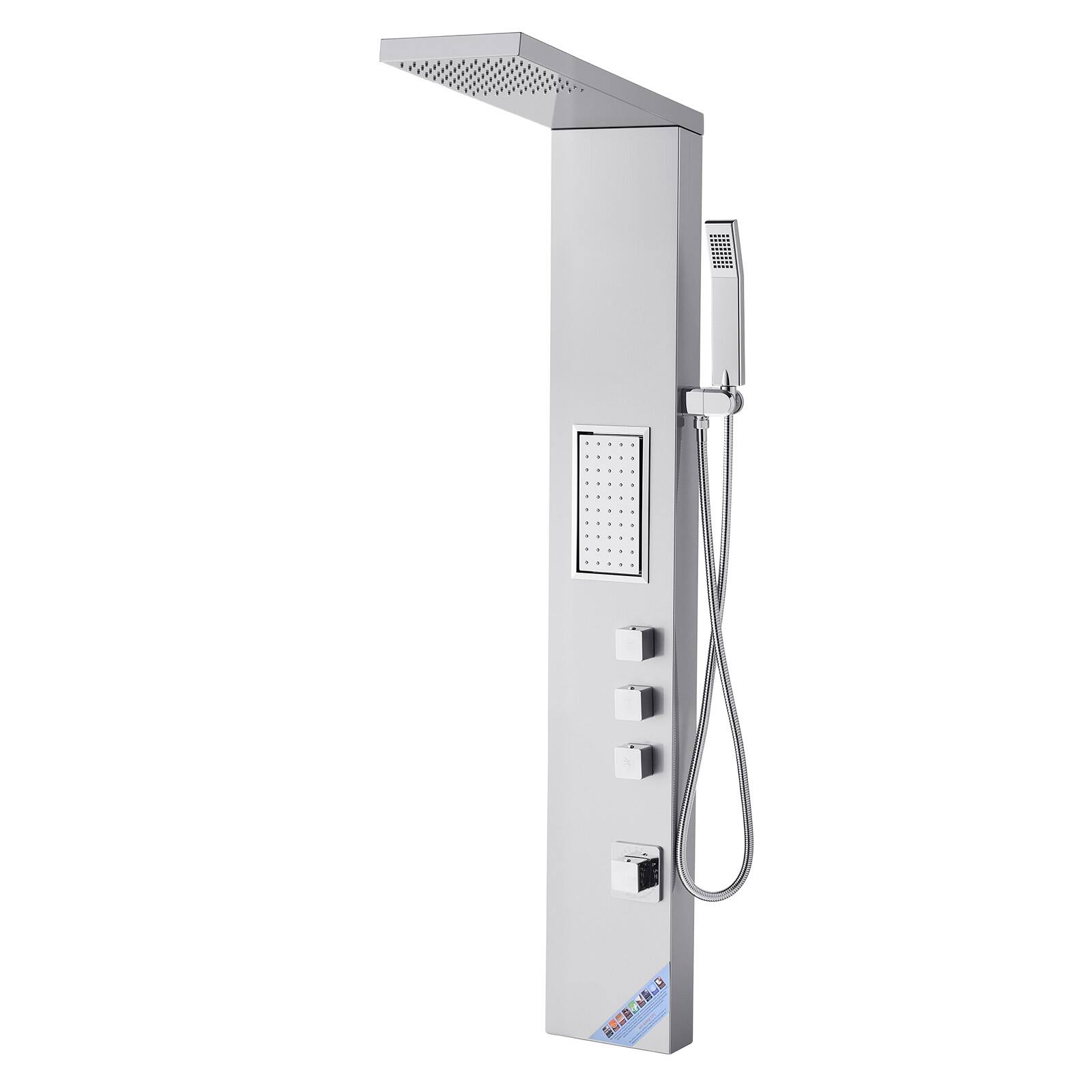 Alt View 5. VEVOR - Shower Panel Tower System with Rainfall Shower Head, 53 in Brushed Stainless Steel Shower Column, 3-Function Faucet - Silver.