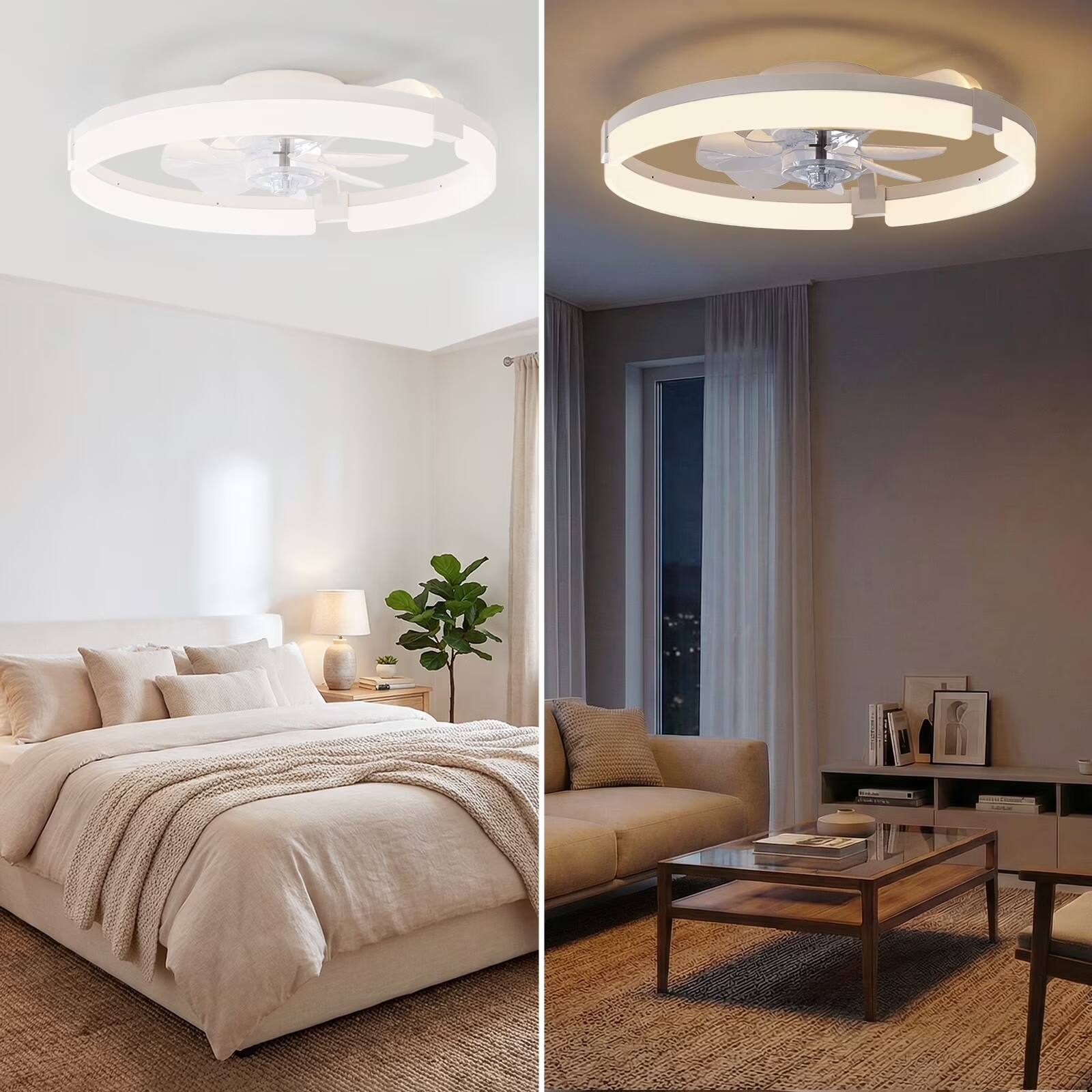 Alt View 2. Sweet - Caged Ceiling Fans with Lights Flush Mount with Remote,6 Speeds Reversible Silent Fandalier - White.