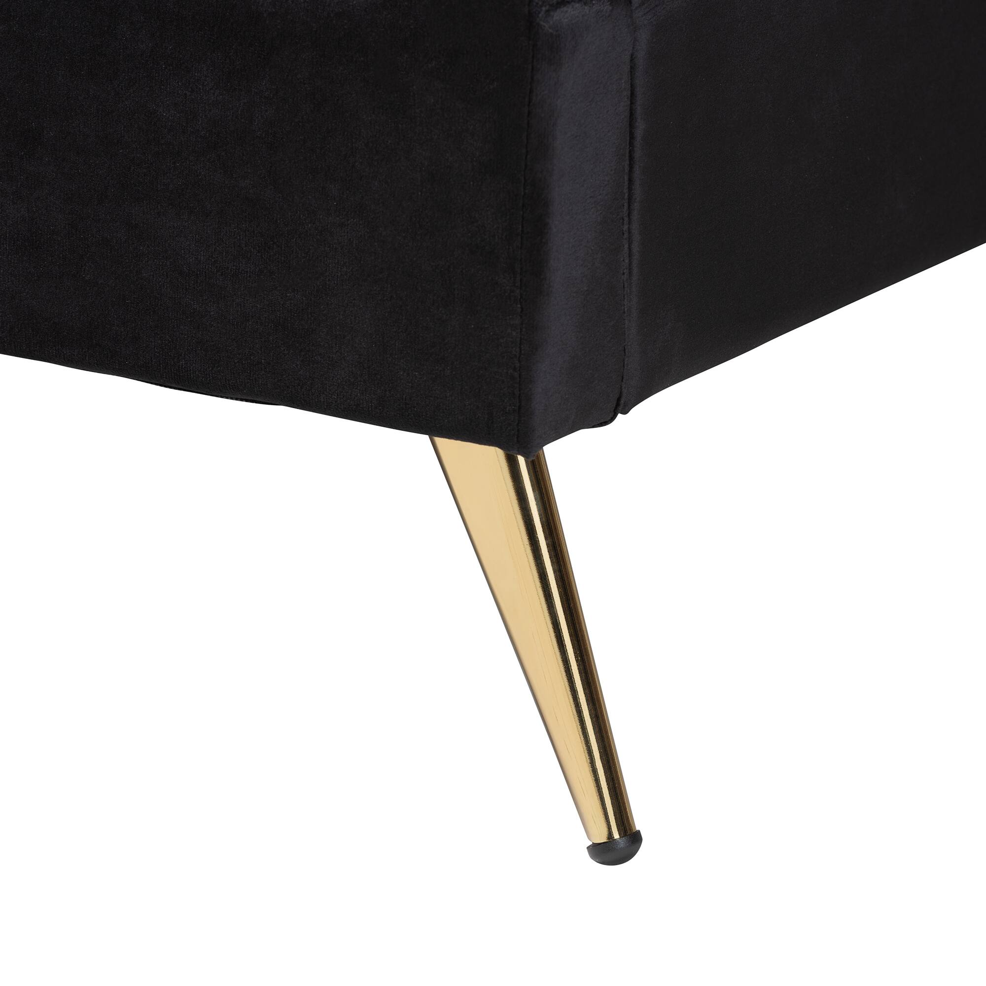 Alt View 1. Baxton Studio - Oxley Traditional Glam and Luxe Velvet and Gold Metal Queen Size Panel Bed - Black/Gold.
