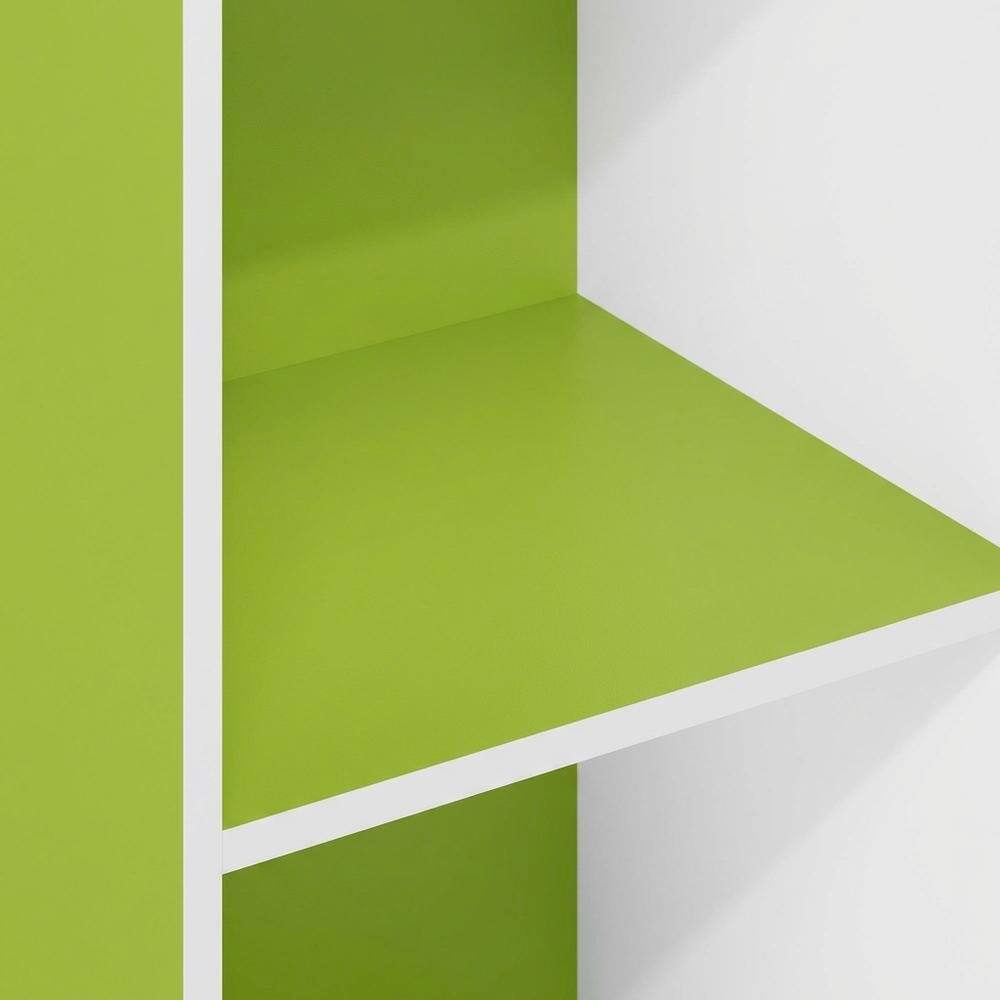 Alt View 1. FurniFact - Storage solution with 2 open tiers, suitable for living room or office - Green/White.