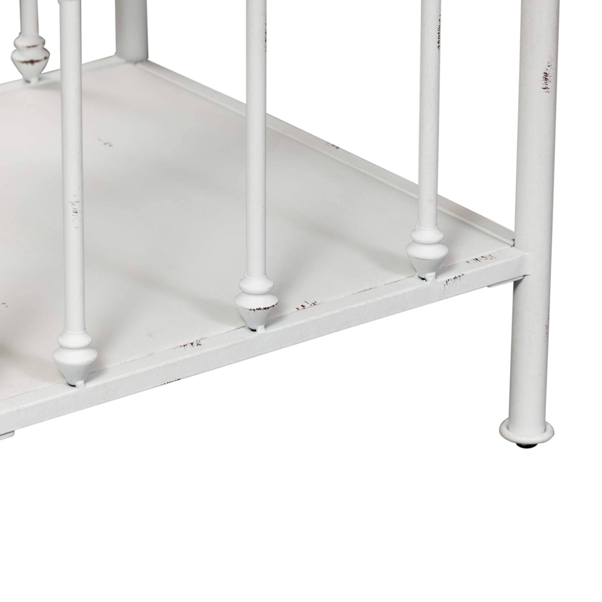 Left. Liberty Furniture Industries - Vintage Series Open Night Stand - Antique White in Distressed Metal - Black.