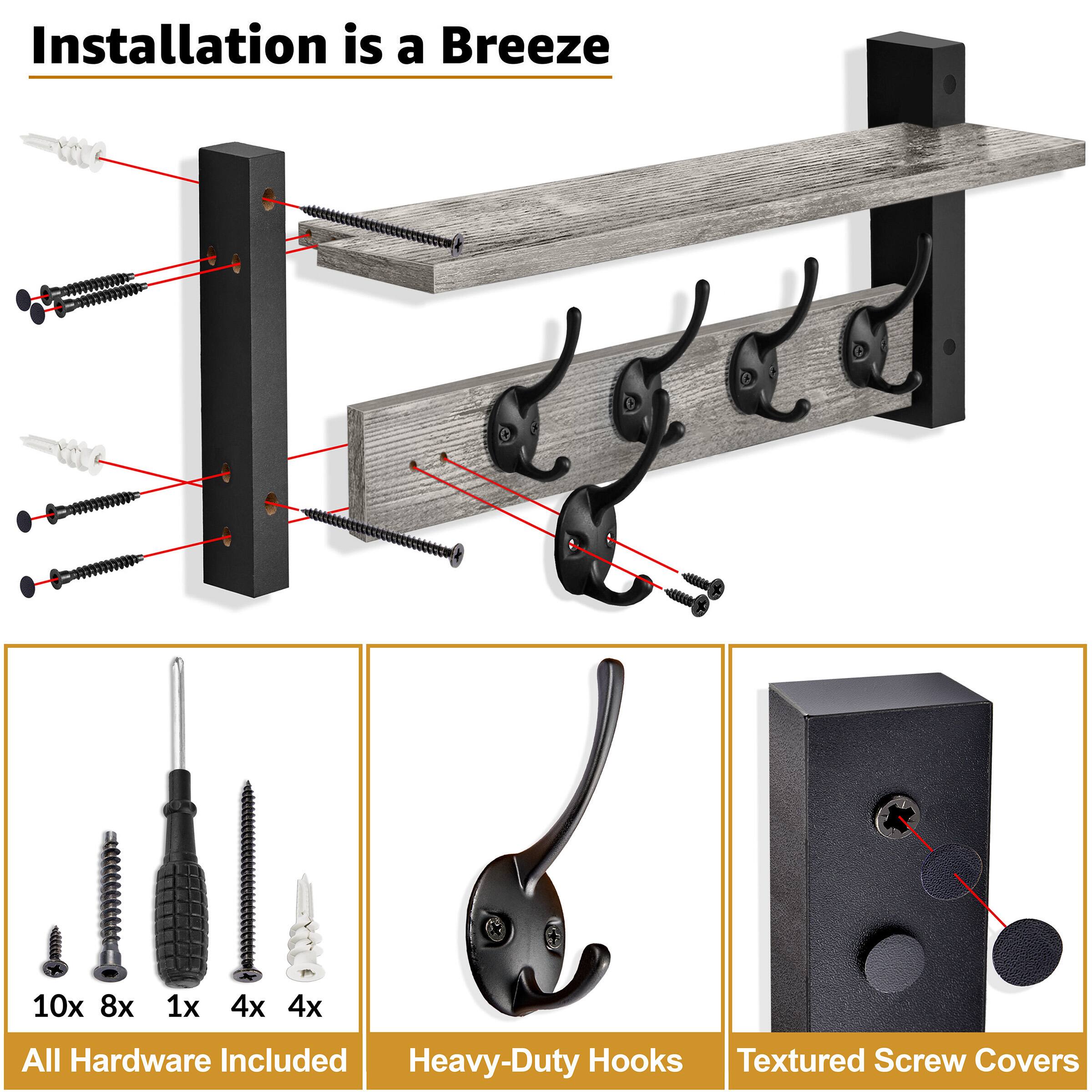 Installation is a Breeze

All Hardware Included
10x 8x 1x 4x 4x

Heavy-Duty Hooks

Textured Screw Covers