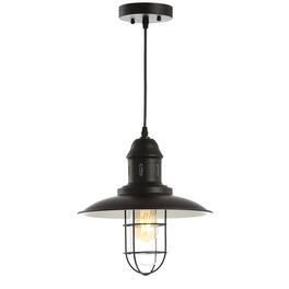 Jonathan Y - Deere 12" Adjustable Iron/Glass Cage Light LED Pendant - Black