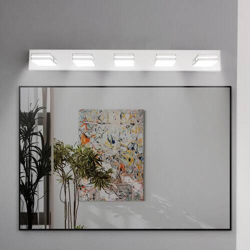 Angle. LUCKY ONE - 5-Light Chrome LED Vanity Light, Wall Mount Sconce for Bathroom Mirror, Sleek Minimalist Design - Chrome.