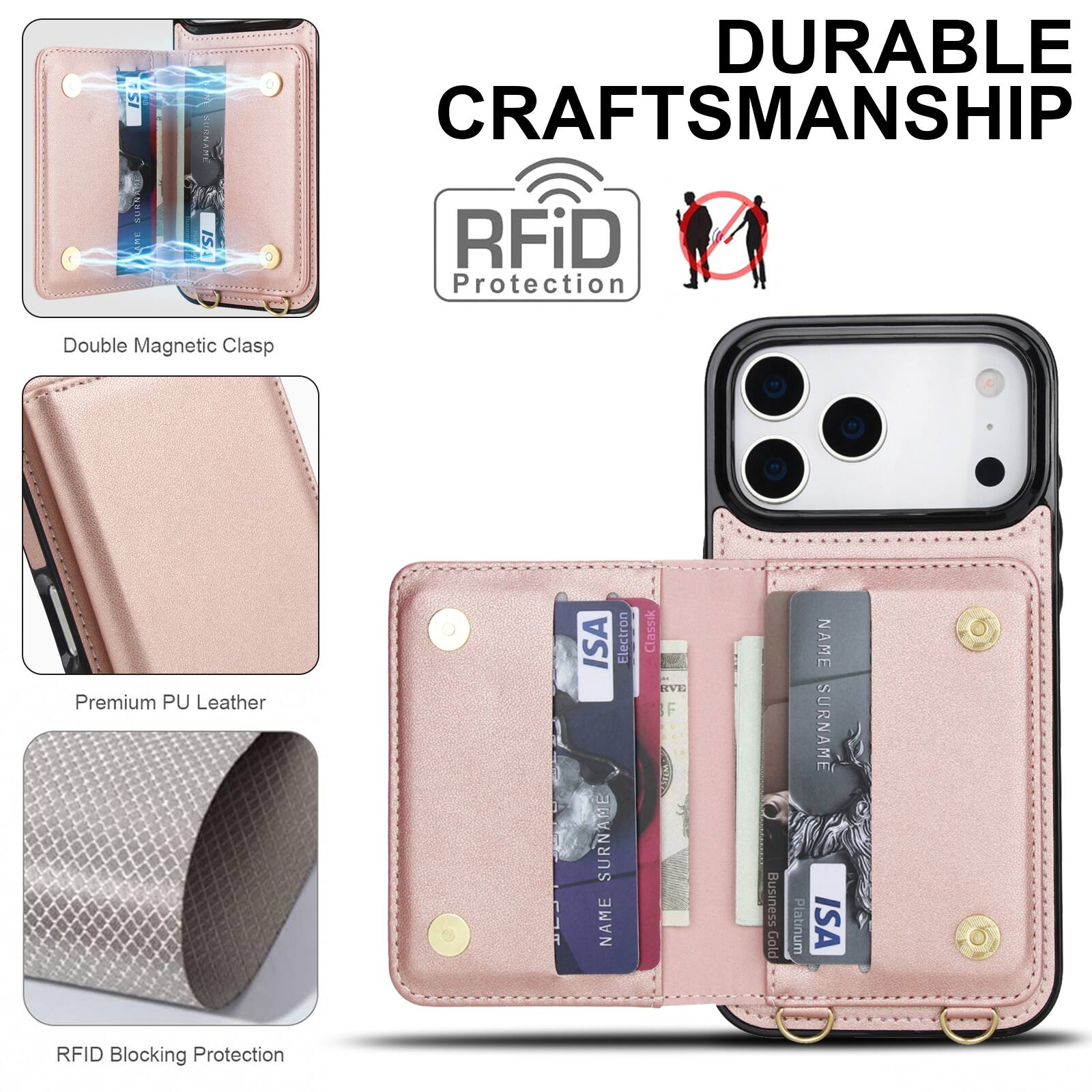DURABLE CRAFTSMANSHIP

RFID Protection

Double Magnetic Clasp

Premium PU Leather

RFID Blocking Protection

ISA Electron

NAME SURNAME

Business Gold

Platinum ISA RFID Blocking Protection