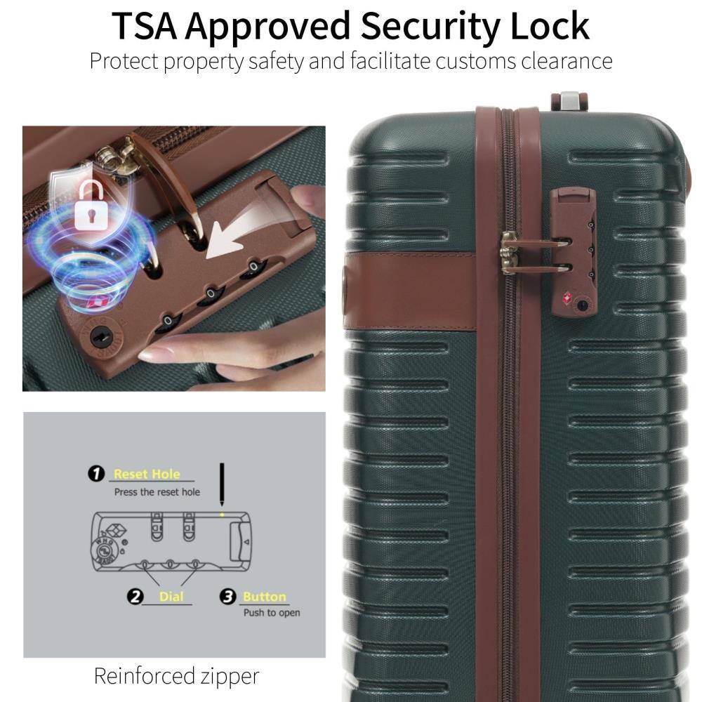 TSA Approved Security Lock  
Protect property safety and facilitate customs clearance  

1. Reset Hole  
Press the reset hole  

2. Dial  

3. Button  
Push to open  

Reinforced zipper