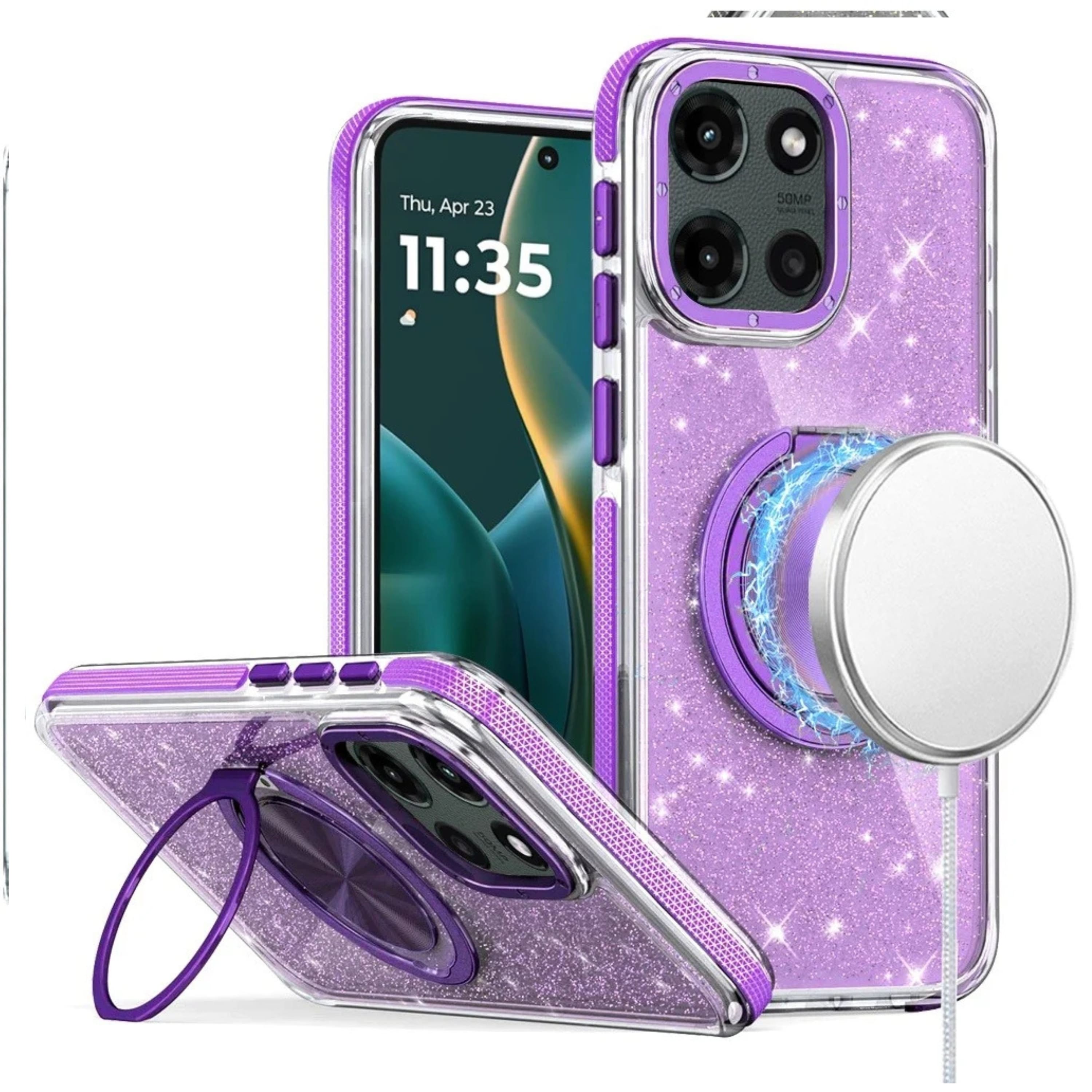 Kitcheniva - Full Glitter Magnetic Circle Case With Tempered Glass For Moto G Stylus 2026 2025 - Purple price history on PriceWatchPro