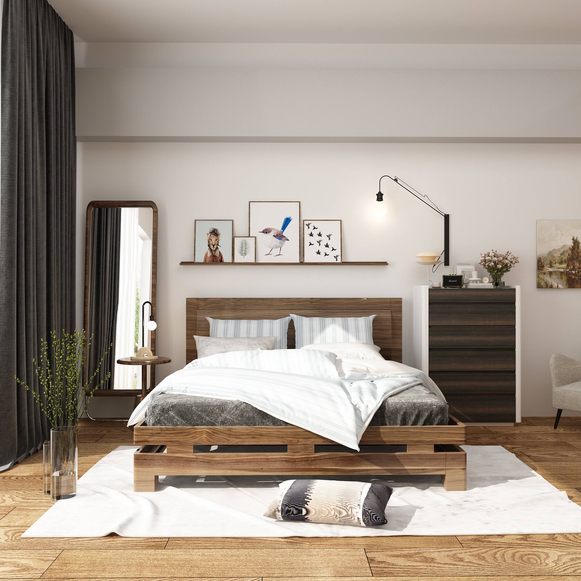 Alt View 2. Famapy - Famapy Modern Multi - Drawer Nightstand: Smart Storage with Adjustable Lighting - Brown & White.