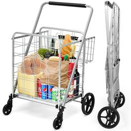 Costway - Heavy Duty Folding Shopping Cart - Silver