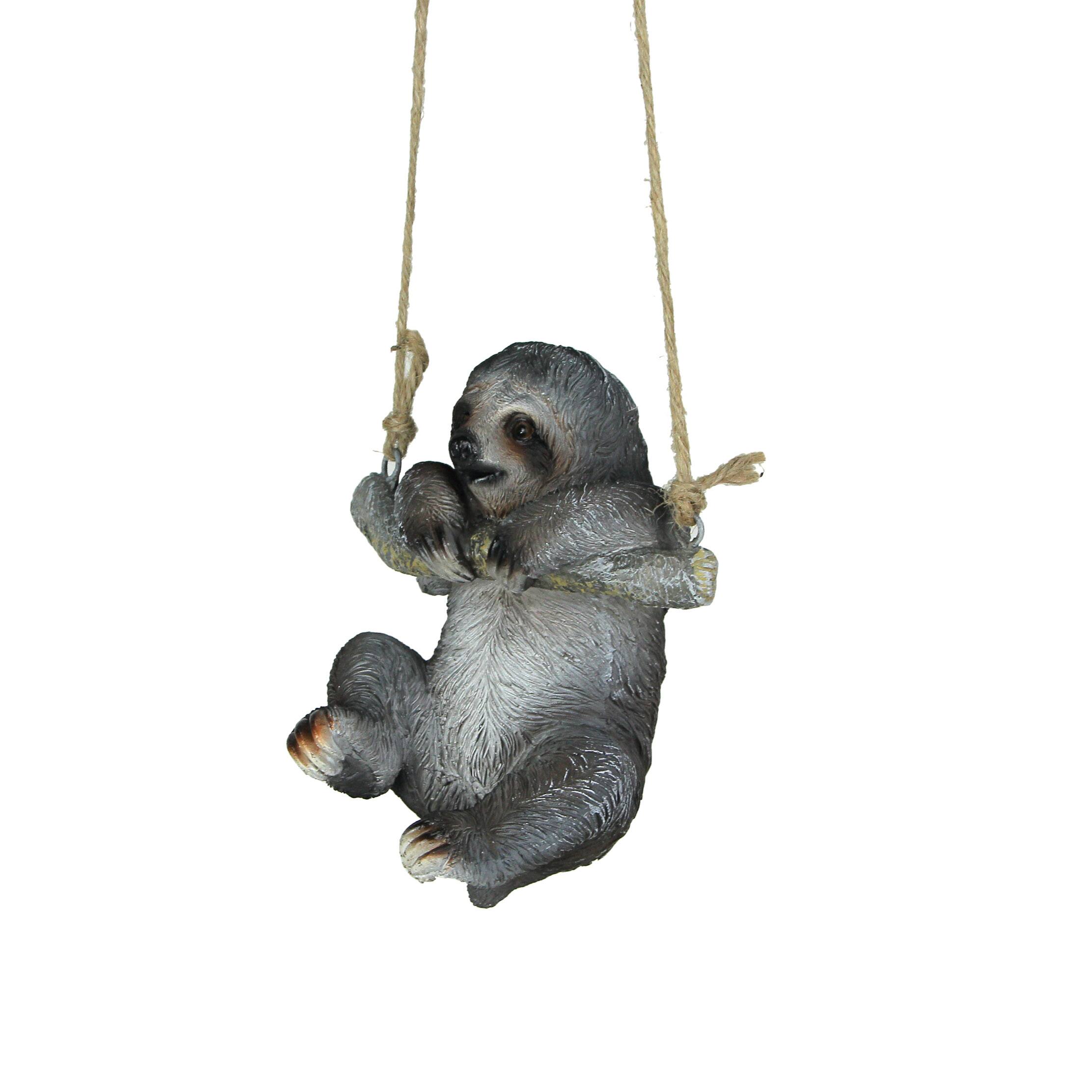 Alt View 1. Mayrich Company - Hand-Painted Resin Sculpture Three-Toed Sloth Hanging Statue With Rope Hanger - Grey.