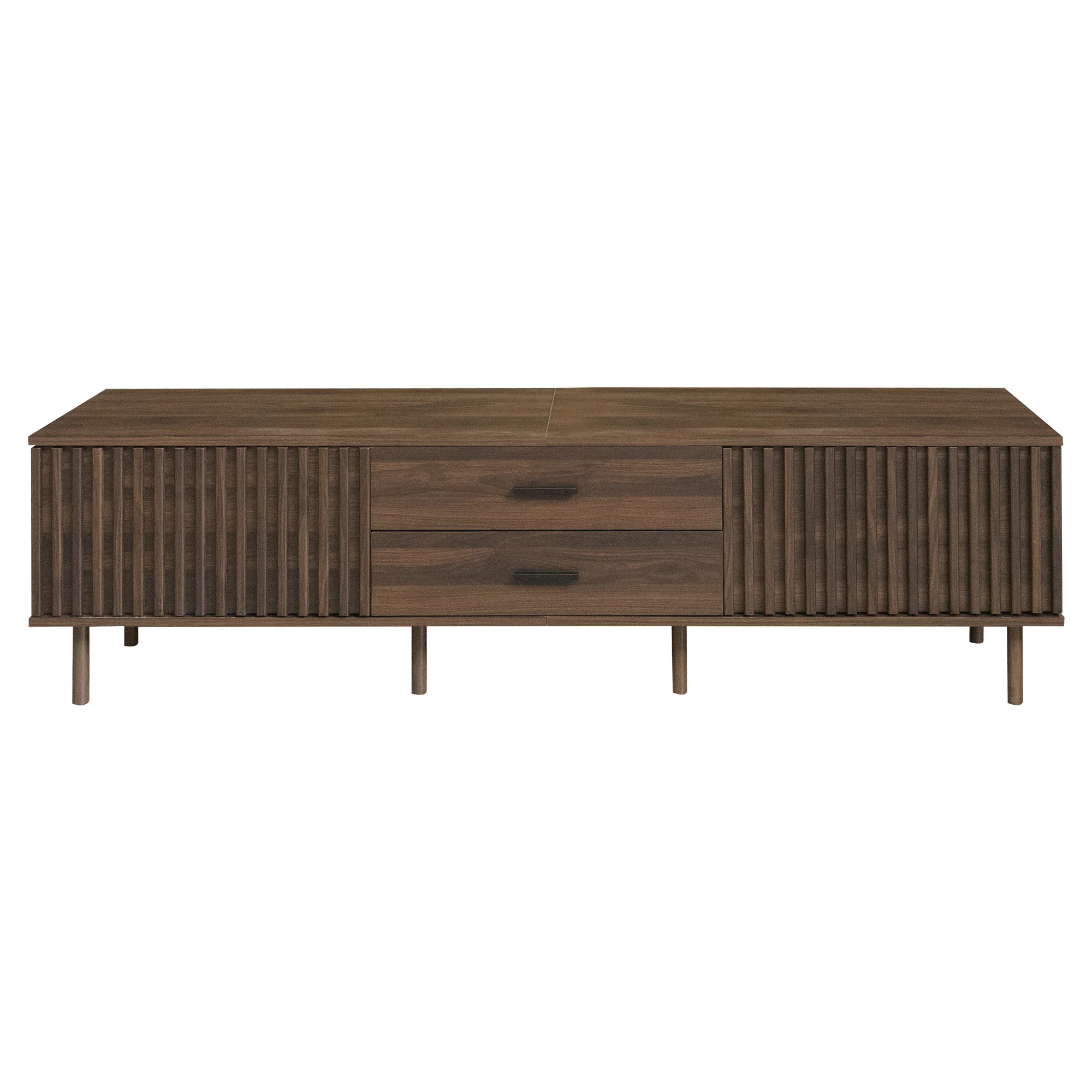 Alt View 4. MERAVOM - Modern TV Stand for TVs up to 80", Entertainment Center with Storage Cabinets, 2 Drawers, Media Console for Living Room - Walnut.
