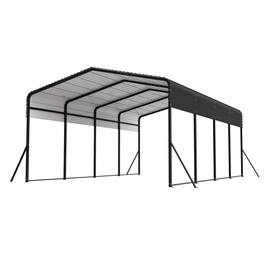 Mondawe - 13x20 FT Galvanized Steel Carport with Upgraded Triangle Reinforced Frame&4 Poles - Black