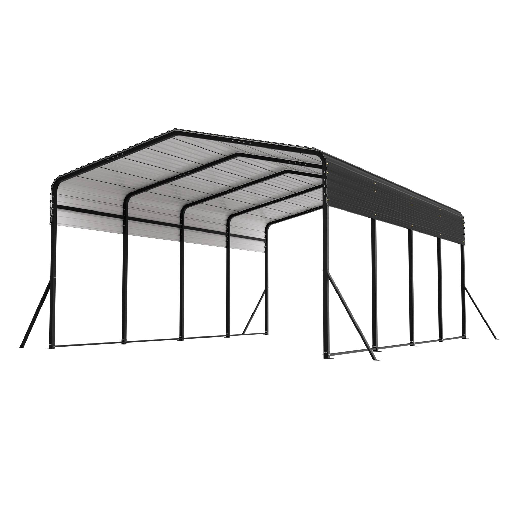 Front. Mondawe - 13x20 FT Galvanized Steel Carport with Upgraded Triangle Reinforced Frame&4 Poles - Black.