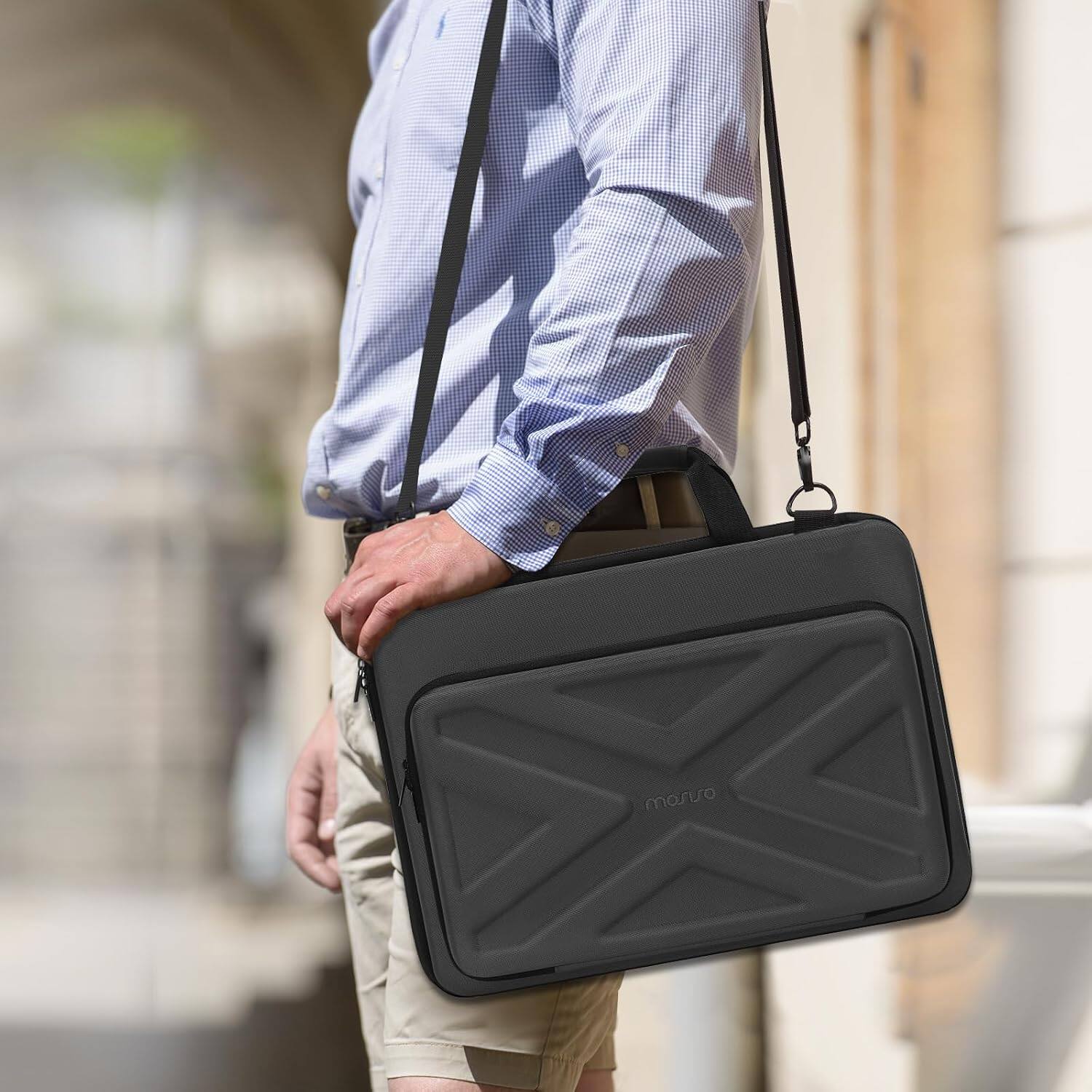 Back. mosiso - Hard Shell Laptop Case for 15-16 Inch MacBook Pro/Air HP Dell Lenovo Asus Acer,Waterproof Laptop Bag with Shoulder Strap - Slate Gray.