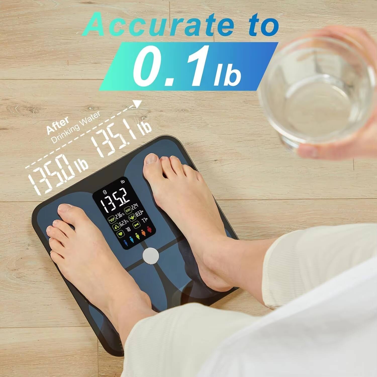 Accurate to 0.1 lb

After Drinking Water
135.0 lb
135.1 lb

135.2 lb
