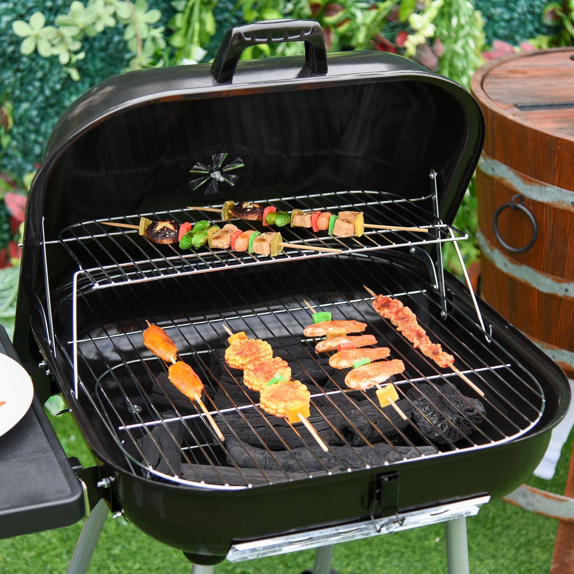 Alt View 7. Ecooso - 21" Portable Charcoal Grill with Wheels and Bottom Shelf, BBQ Smoker with Adjustable Vents for Picnic or Backyard Use - Black.