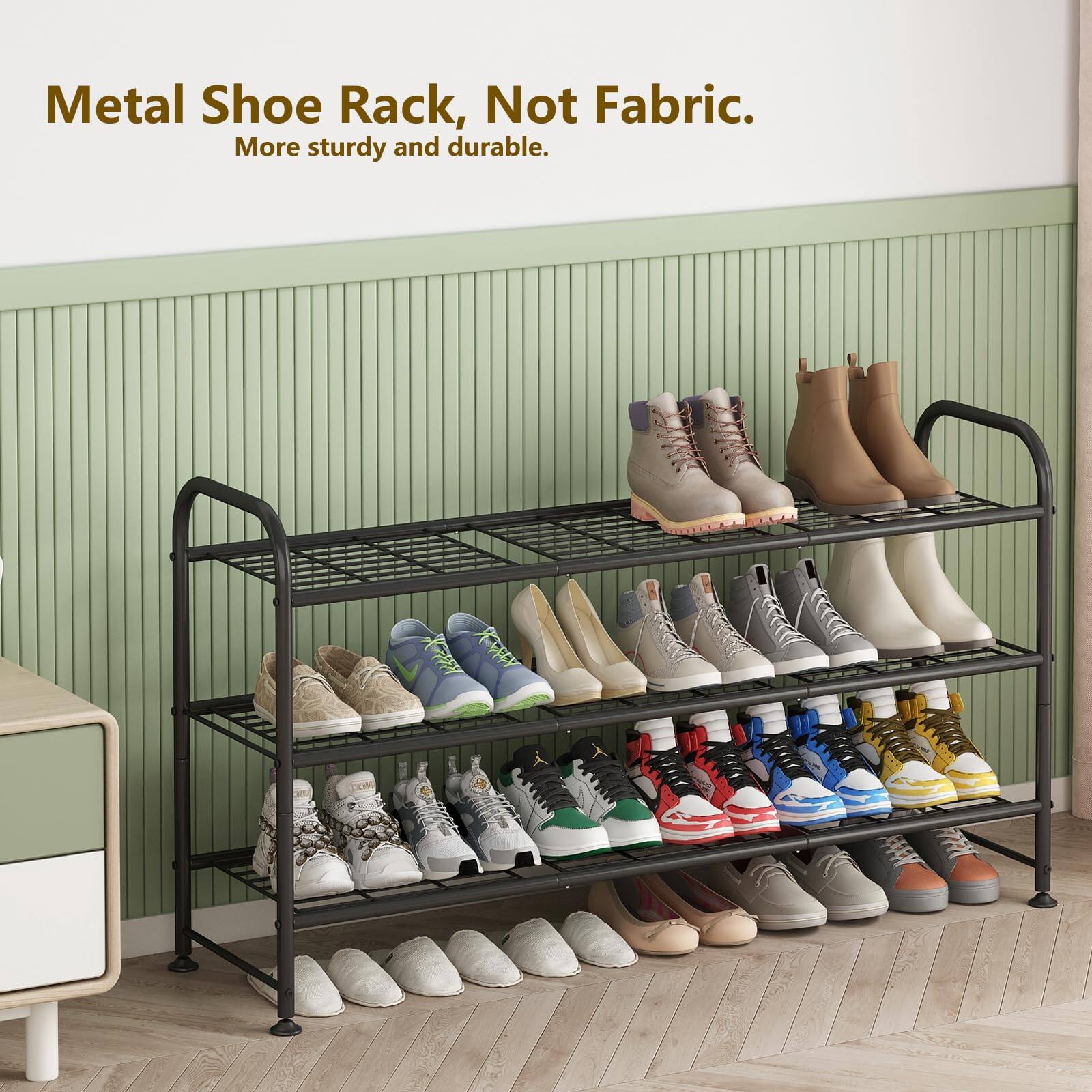 Metal Shoe Rack, Not Fabric.  
More sturdy and durable.