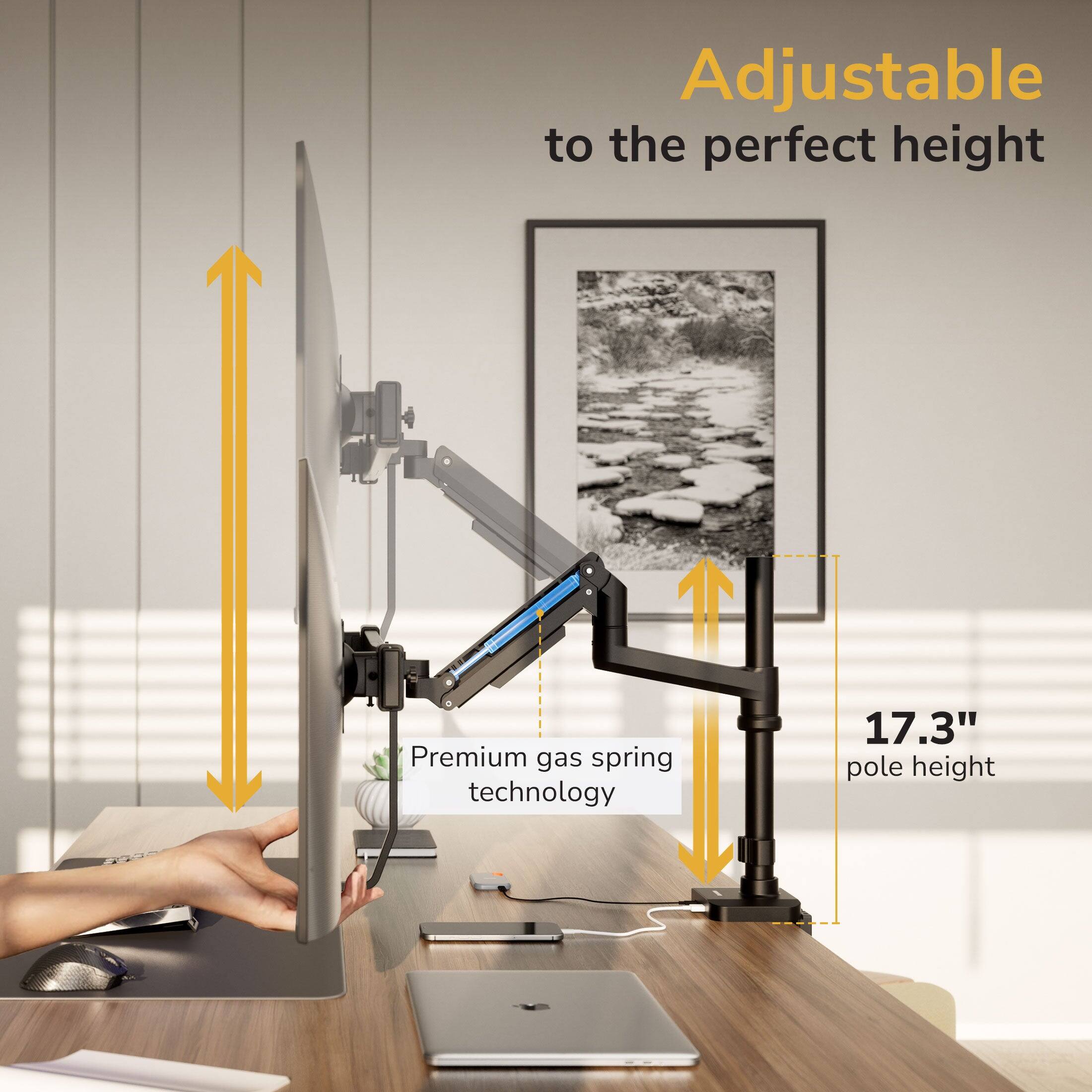 Adjustable to the perfect height  
Premium gas spring technology  
17.3" pole height