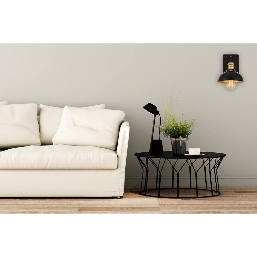 Front. Living District - Anders Collection Wall Sconce D7.1 H8.3 Lt:1 Black and Brass Finish - Black And Brass.