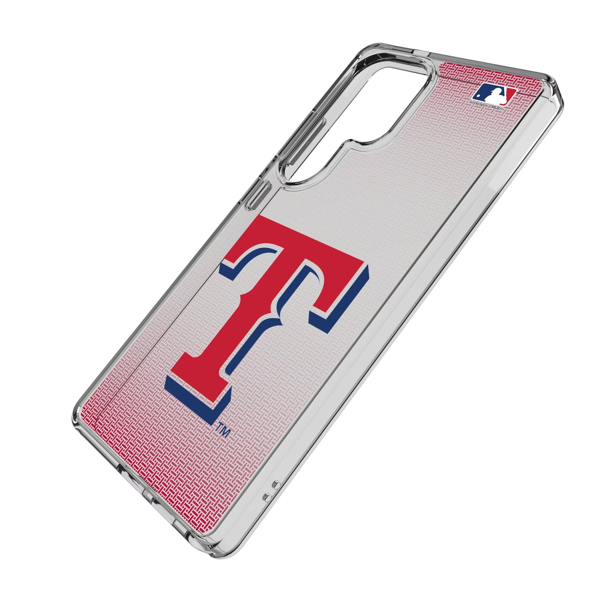 Alt View 1. Keyscaper - Texas Rangers Linen Logo Galaxy Clear Case - S21 Plus - Multicolor.