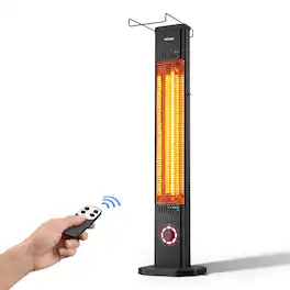 VEVOR - Infrared Heater 1500W Electric Space Heater 8 Heat Settings with Remote Control for Outdoor Use, 8H Timer - Black