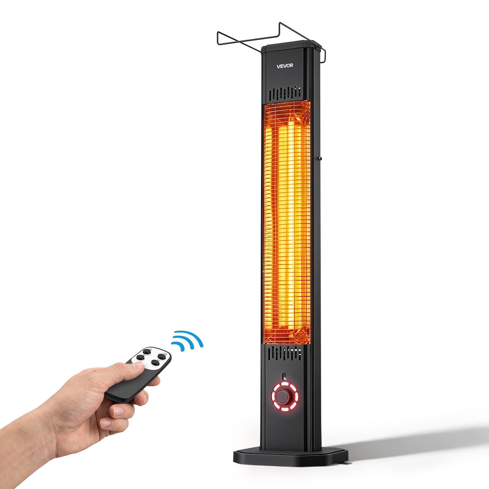 Front. VEVOR - Infrared Heater 1500W Electric Space Heater 8 Heat Settings Black, with Remote Control for Outdoor Use, 8H Timer - Black.