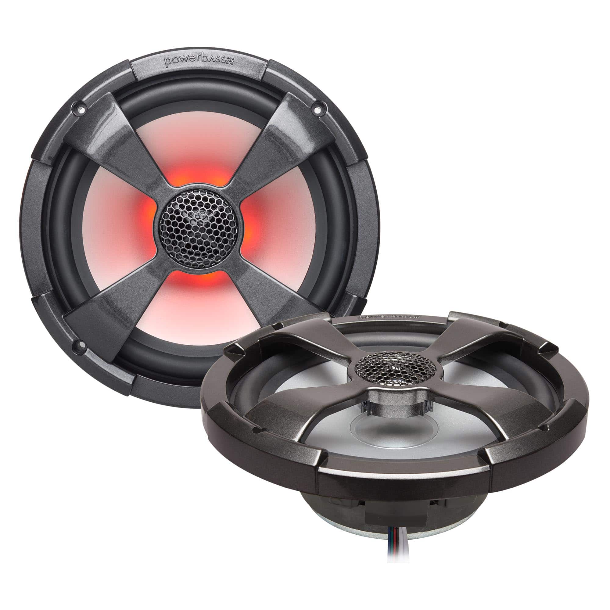 Powerbass - XL-82SST - 8" Shallow Mount Coaxial Speakers with RGB LED, Powersports/Marine - Pair - Black/Gray
