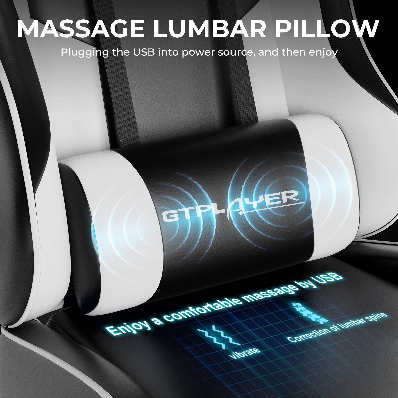 MASSAGE LUMBAR PILLOW

Plugging the USB into power source, and then enjoy

Enjoy a comfortable massage by USB

Correction of lumbar spine

vibrate