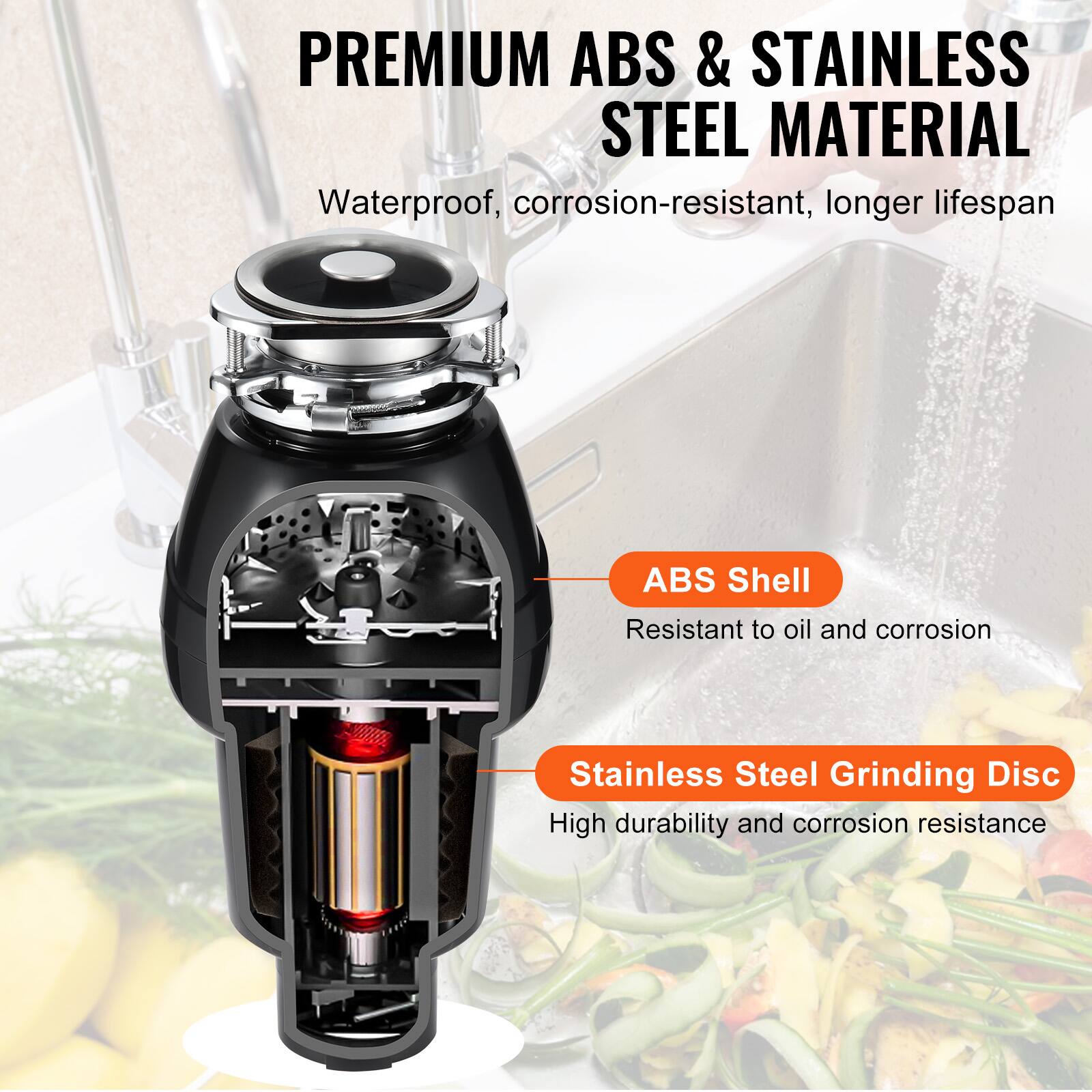 PREMIUM ABS & STAINLESS STEEL MATERIAL  
Waterproof, corrosion-resistant, longer lifespan  
ABS Shell  
Resistant to oil and corrosion  
Stainless Steel Grinding Disc  
High durability and corrosion resistance