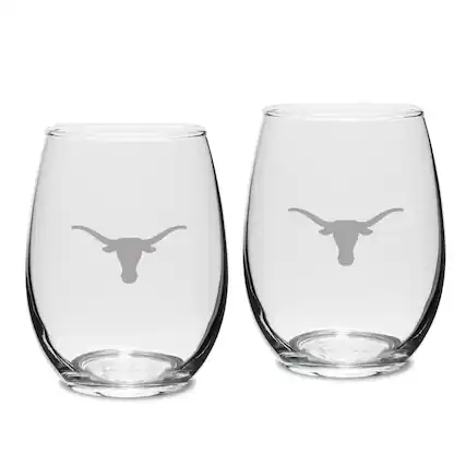Front. Jardine - Texas Longhorns 15oz. 2-Piece Stemless Wine Glass Set - Multicolor.