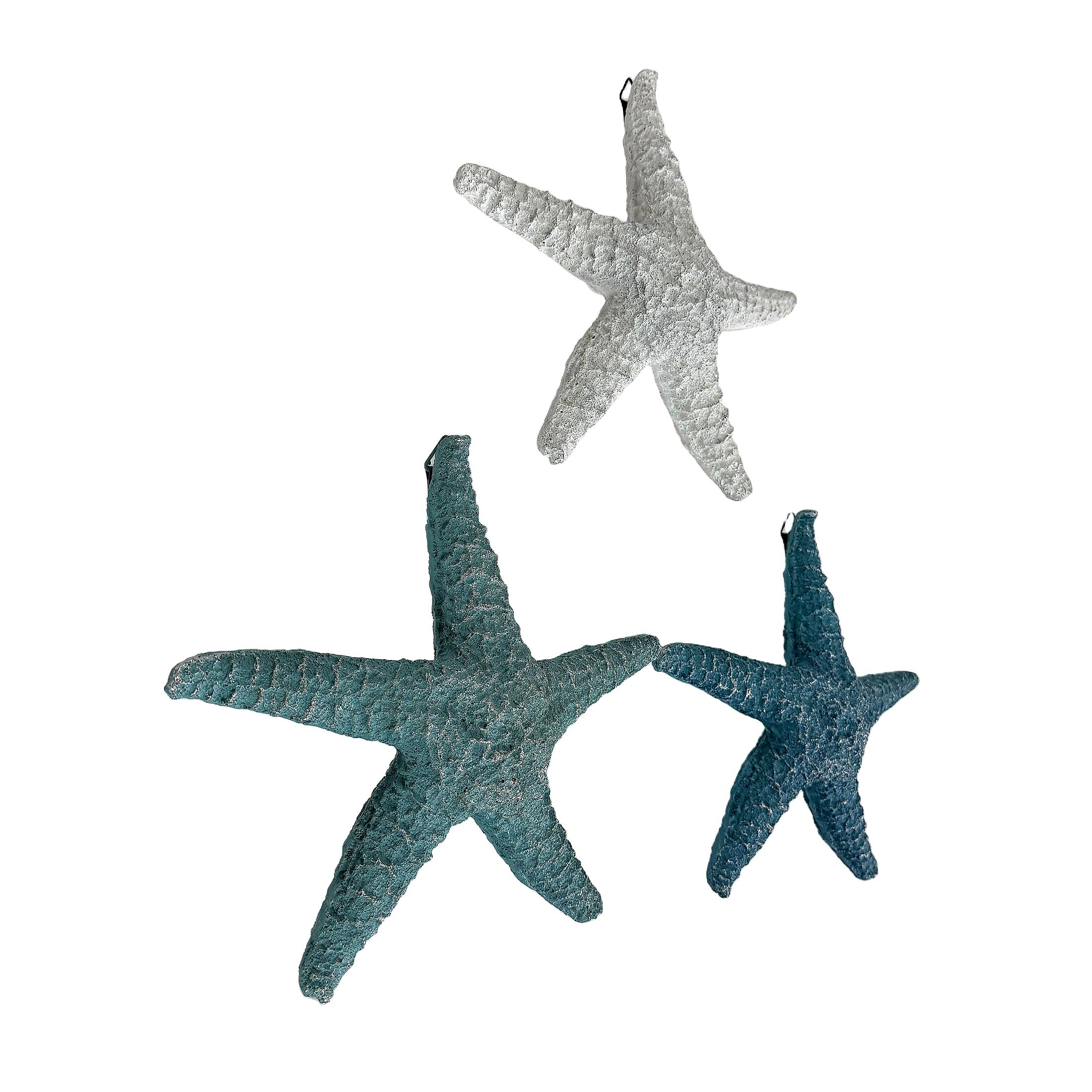 Alt View 1. Zeckos - Set of 3 Coastal Starfish Wall Sculptures Blue Aqua White Resin 10.5 In - White, Blue, Aqua.