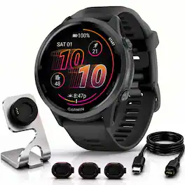 Bundle - Garmin - Forerunner 570 47mm GPS Smartwatch, Aluminum & Black Band + Accessories - Slate Gray Aluminum - (2025)