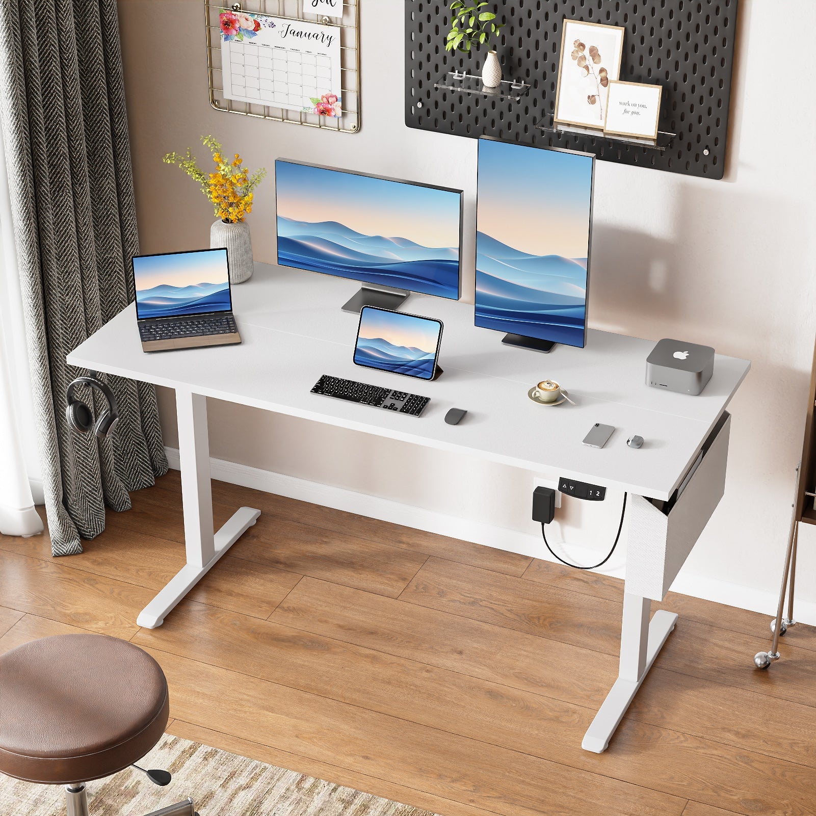Furnulem - 55 Inches Electric Height Adjustable Standing Desk Ergonomic Home Office Desk - White
