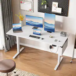 Furnulem - 55 Inches Electric Height Adjustable Standing Desk Ergonomic Home Office Desk - White