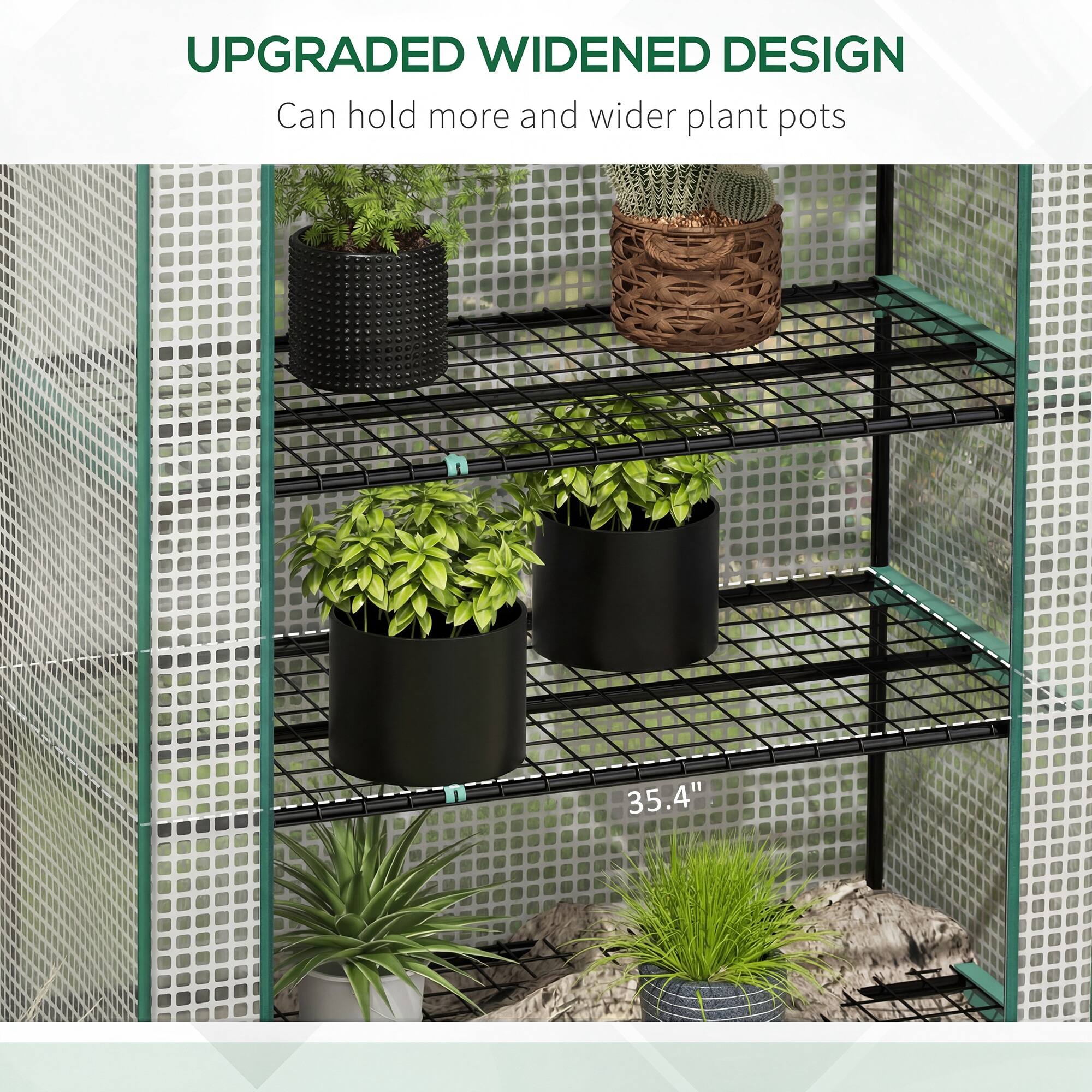 UPGRADED WIDENED DESIGN  
Can hold more and wider plant pots  
35.4"