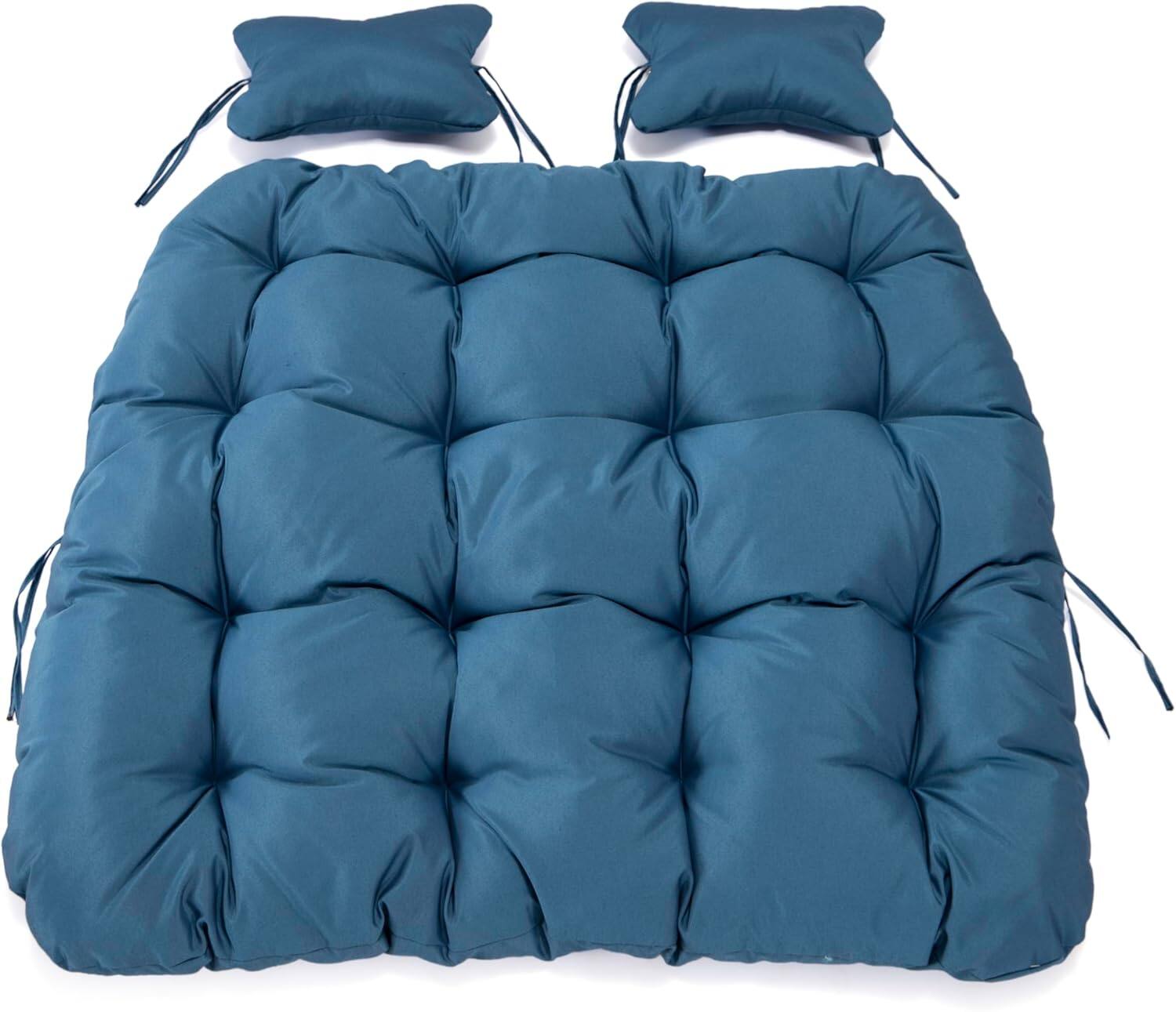 Back. LeisureMod - LeisureMod 2-Person Egg Chair Cushion with Headrest - Folding Double Swing Chair Replacement Pad, Weather-Resistant - Navy Blue.