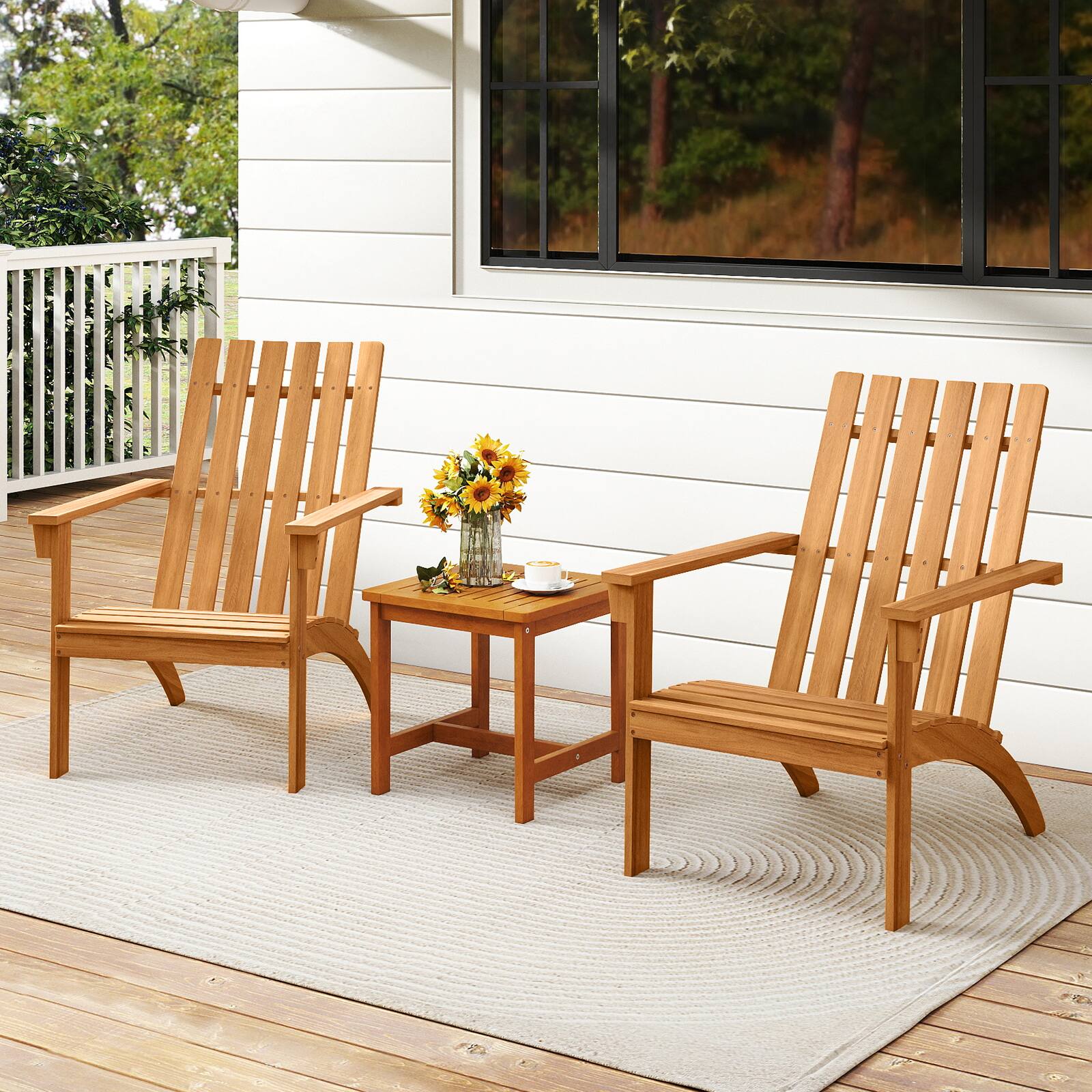 Alt View 3. Costway - Costway Patio Acacia Wood Adirondack Chair Lounge Armchair sturdy Outdoor Garden Yard - Brown.