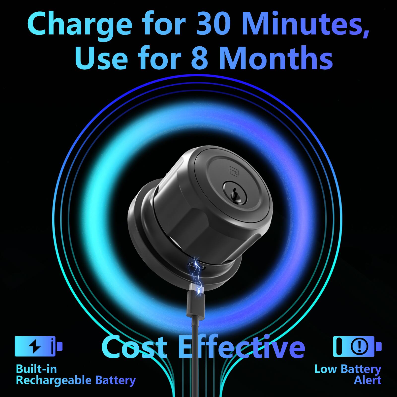 Charge for 30 Minutes, Use for 8 Months

Cost Effective

Built-in Rechargeable Battery

Low Battery Alert