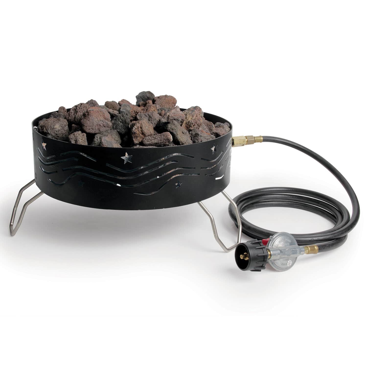 Camco - Portable Campfire Outdoor Propane Heater Fire Pit with Lava Rocks - Black