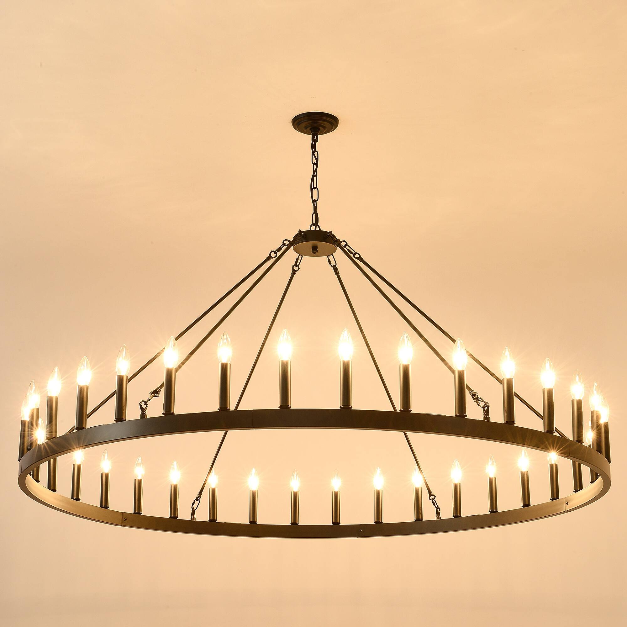 Alt View 3. Boyel Living - 59.1 Inch 36 Light Extra Large Wagon Wheel Chandelier Black Farmhouse Round Wheel Chandelier Light Fixtures Wagon Wheel.
