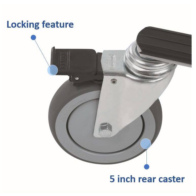 Locking feature  
5 inch rear caster