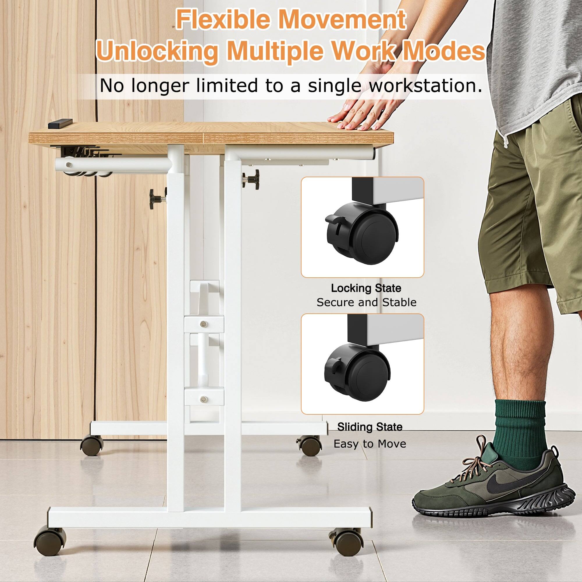Flexible Movement  
Unlocking Multiple Work Modes  
No longer limited to a single workstation.  

Locking State  
Secure and Stable  

Sliding State  
Easy to Move