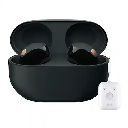 Front. Sony - Sony WF-1000XM5 Truly Wireless Noise Canceling Earbuds Bundle (Black) - Black/Black.