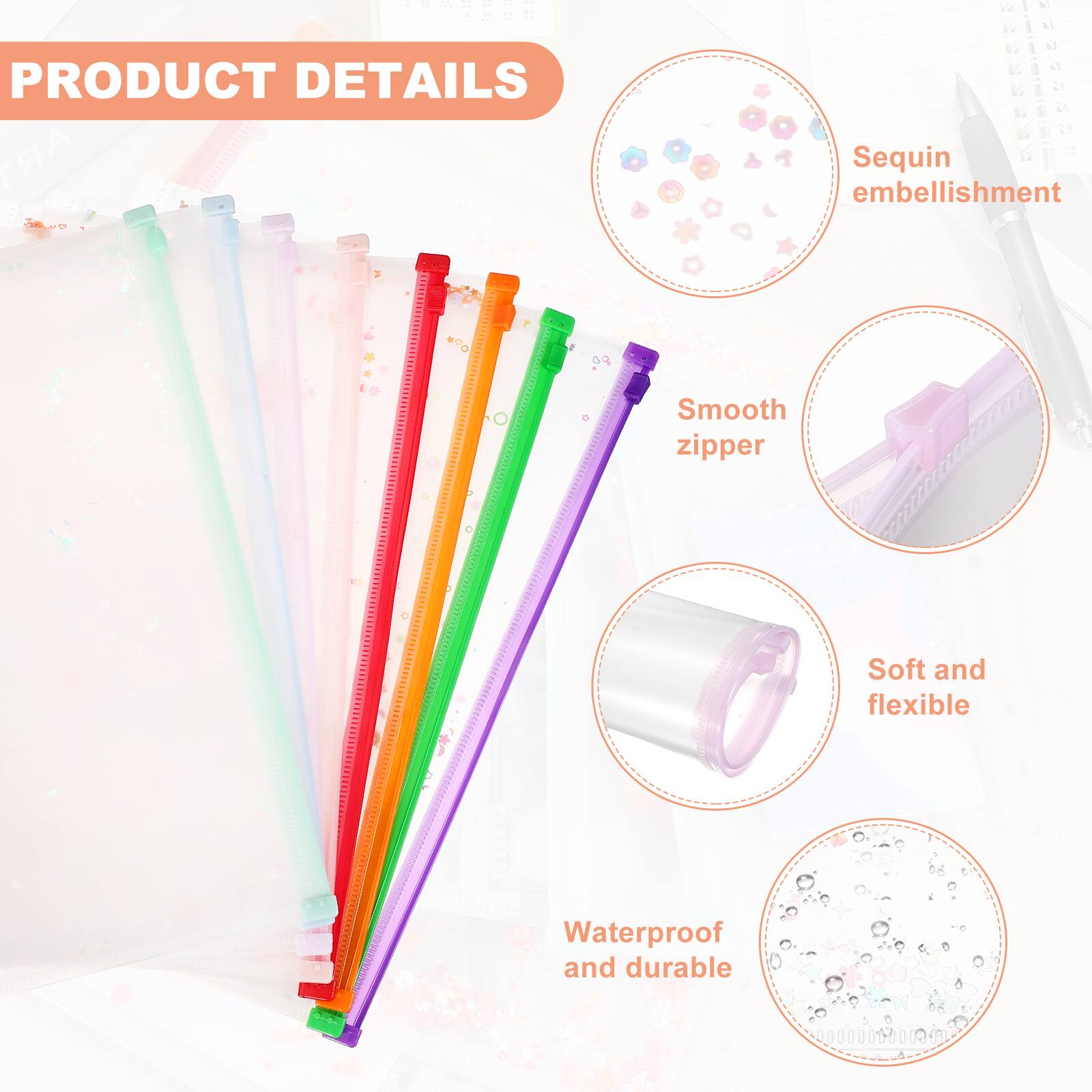 PRODUCT DETAILS

- Sequin embellishment
- Smooth zipper
- Soft and flexible
- Waterproof and durable